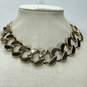 Gold Tone Chunky Large Curb Chain Link Necklace Toggle Clasp Boho Classic